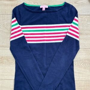 Lilly Pulitzer Maria Striped Boatneck Sweater Navy Striped Crewneck Sweater